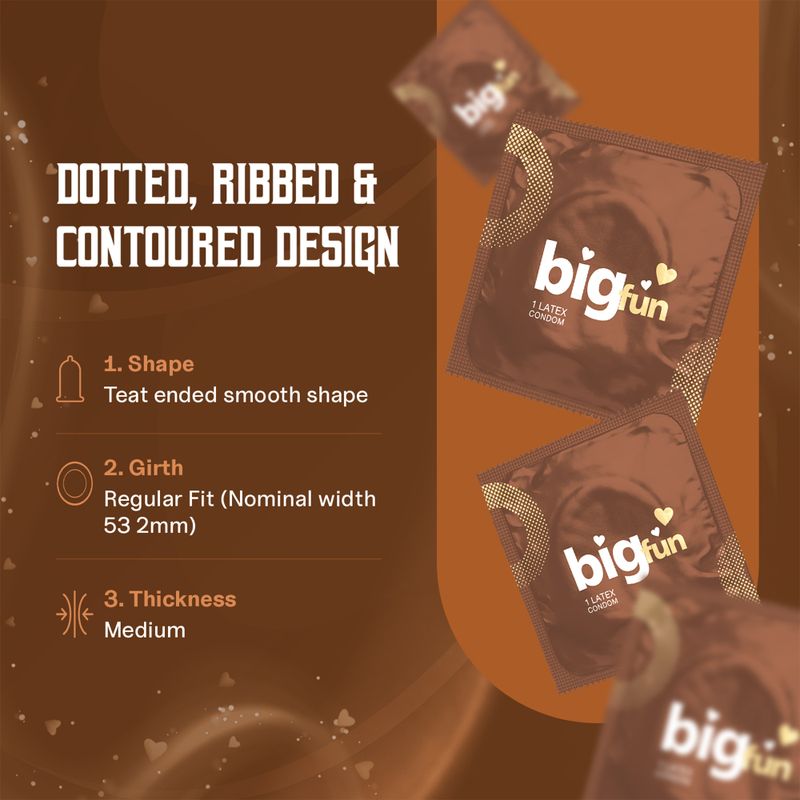 BIGFUN Tempting Chocolate Condoms Ribbed Dotted - Image 4