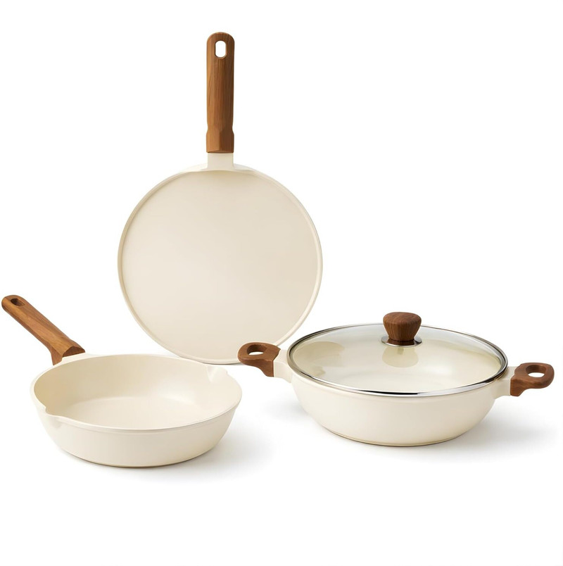 VINOD DCC3W Induction Bottom Non-Stick Coated Cookware Set (Ceramic, 4 - Piece)