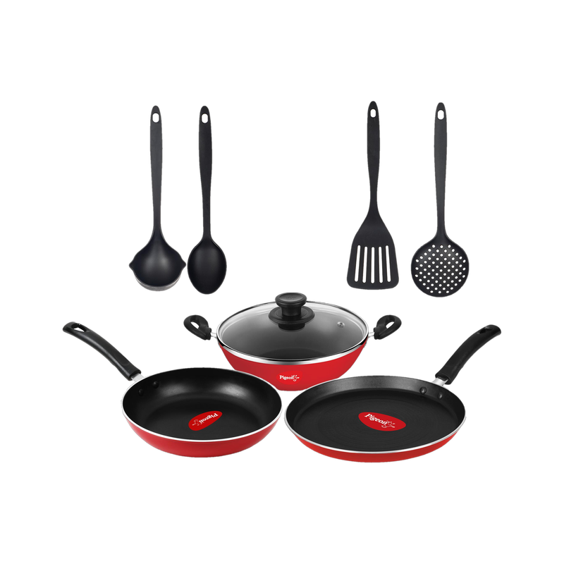 Pigeon Mio Gift Set Non-Stick Coated Cookware Set (Aluminium, 8 - Piece)
