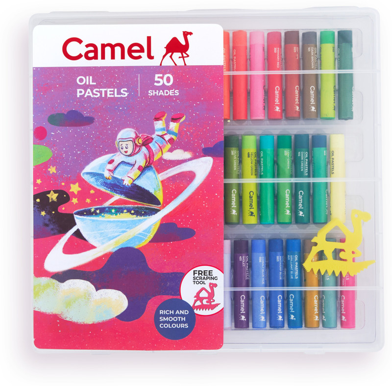 Camel Oil Pastels 50 Shades Reusable Pack Set of 51, Multicolor