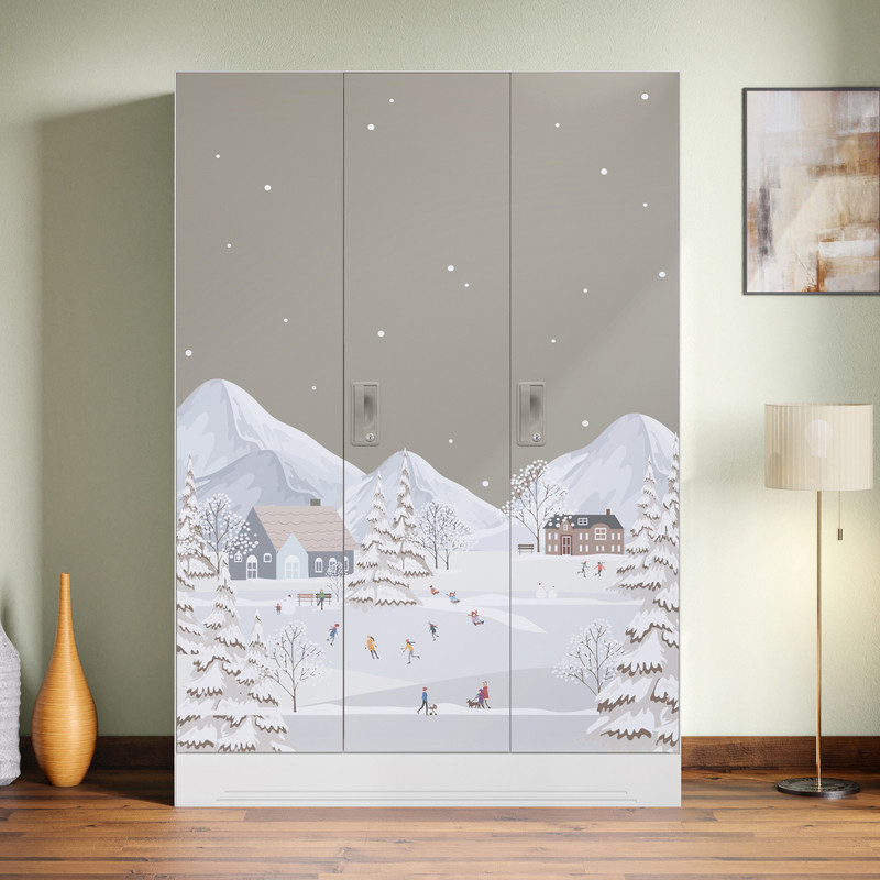 Interio by Godrej Slimline 3-Door Digital Printed Metal Almirah Finish Color - Snowscape, Knock Down