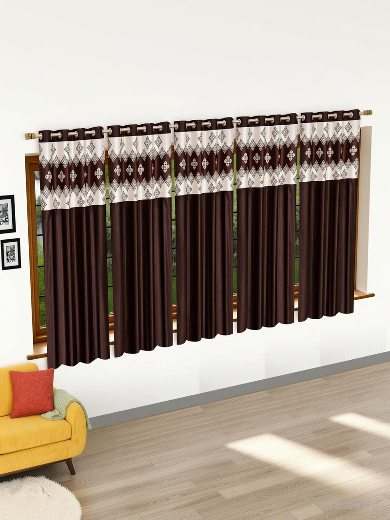 Stella Creations 152 cm (5 ft) Window Polyester Semi Transparent Curtain (Pack Of 6) Brown, Abstract