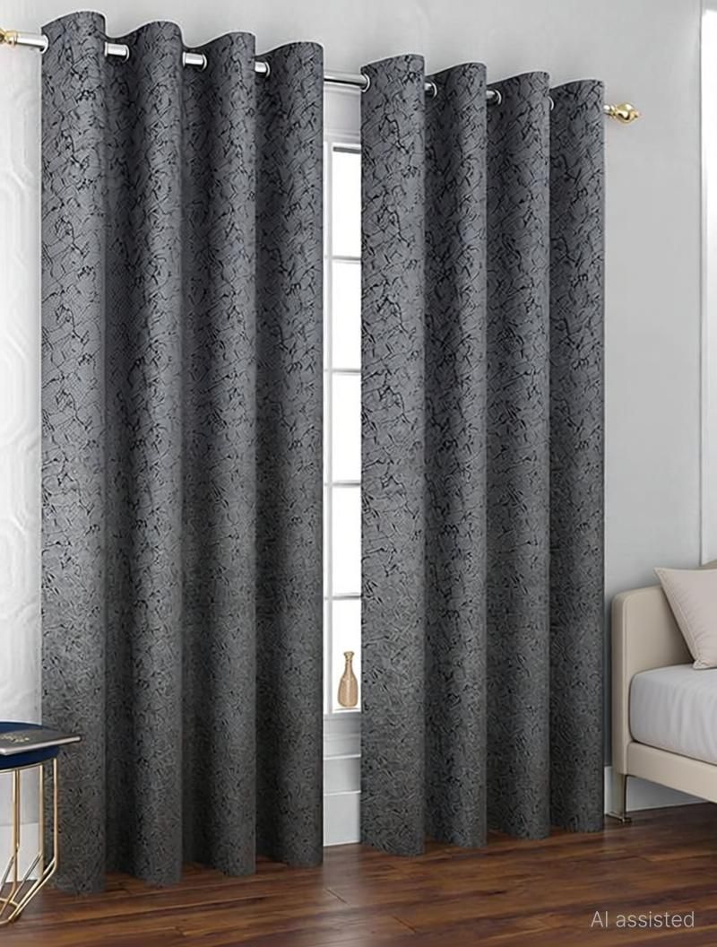 Kraftiq Homes 152 cm Velvet Room Darkening Curtain (Pack of 2) - Image 2