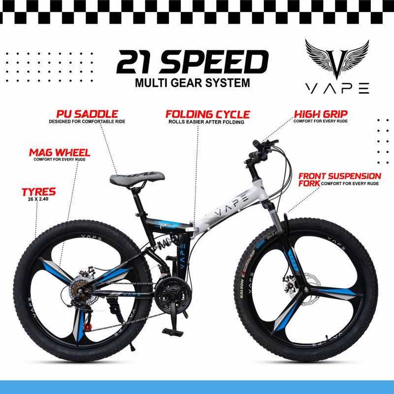 GOAL FOLDING CYCLE || 21 SPEED || MAGWHEEL || SUSPENSION FORK 26 T (inch) Folding Bikes/Folding Cycle 21 Gear, Multicolor, Only Front Suspension