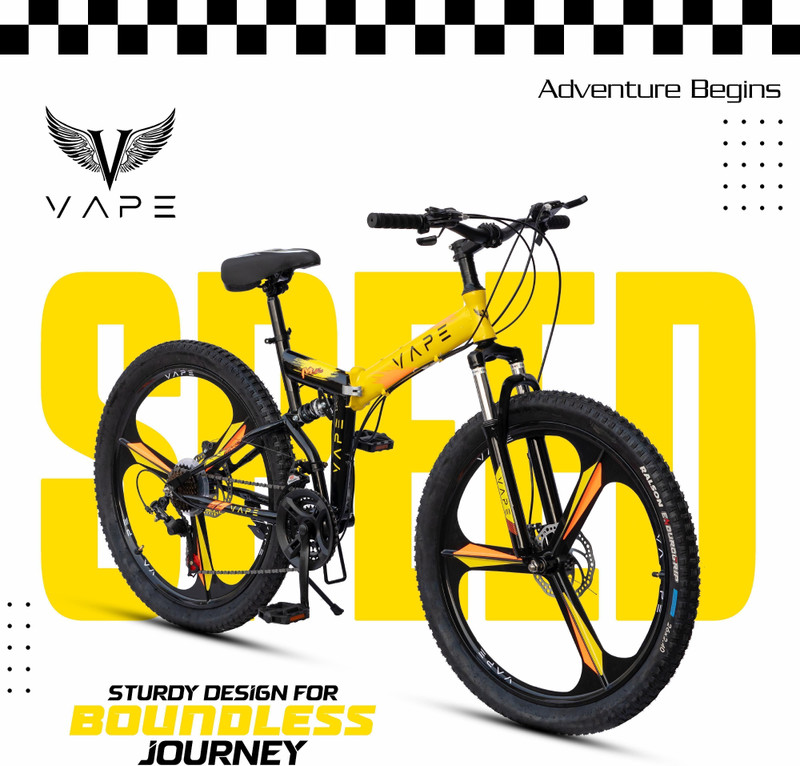 GOAL 21-Speed Folding bicycle with Front Suspension, Mag Wheels, 26×2.40 Tyres 26 T (inch) Folding Bikes/Folding Cycle 21 Gear, Multicolor, Only Front