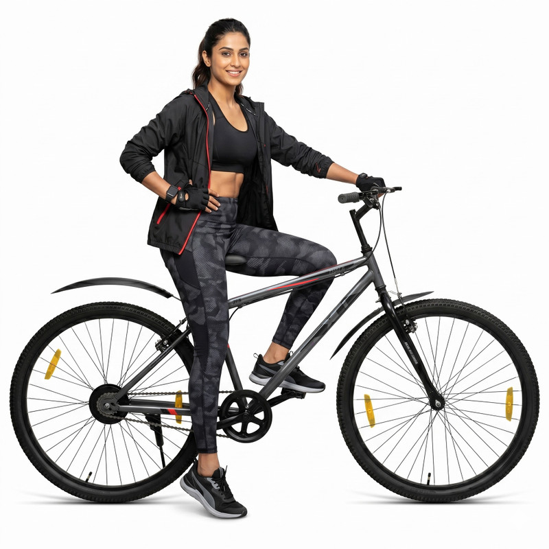XCi Thala Single Speed Cycle for Men 27.5 T (inch) Hybrid Cycle/City Bike Single Speed, Grey, Red, Rigid