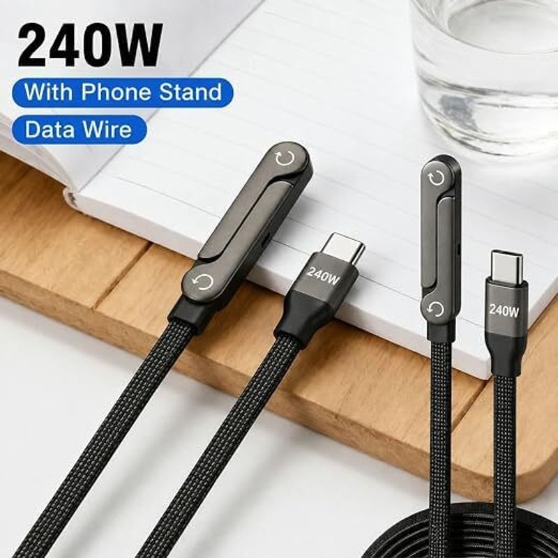 Tart 2-in-1 240W USB-C Fast Charging Cable 1.5m with Stand (Black) - Image 3