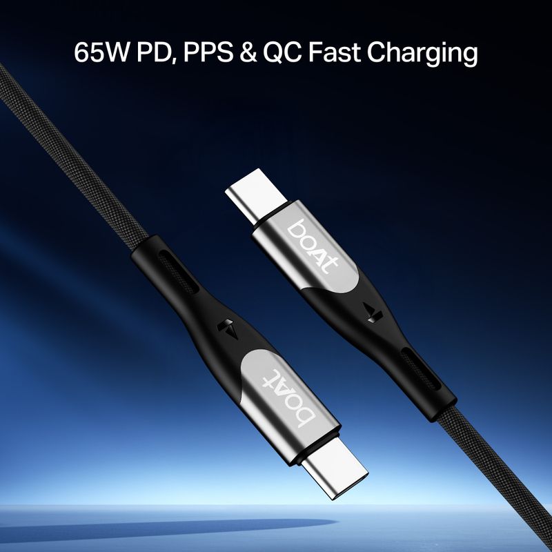 boAt USB Type C Cable 10 A 1.2 m C to C 65W (Compatible with All devices with Type- C Port, Carbon Black, Grey, One Cable, USB Type C To USB Type C, 65 W) - Image 4