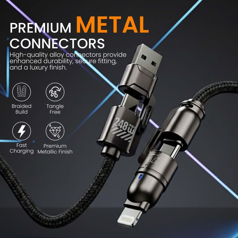 MAK 4-in-1 240W Nylon Braided Fast Charging Cable 1.5m Black - Image 6