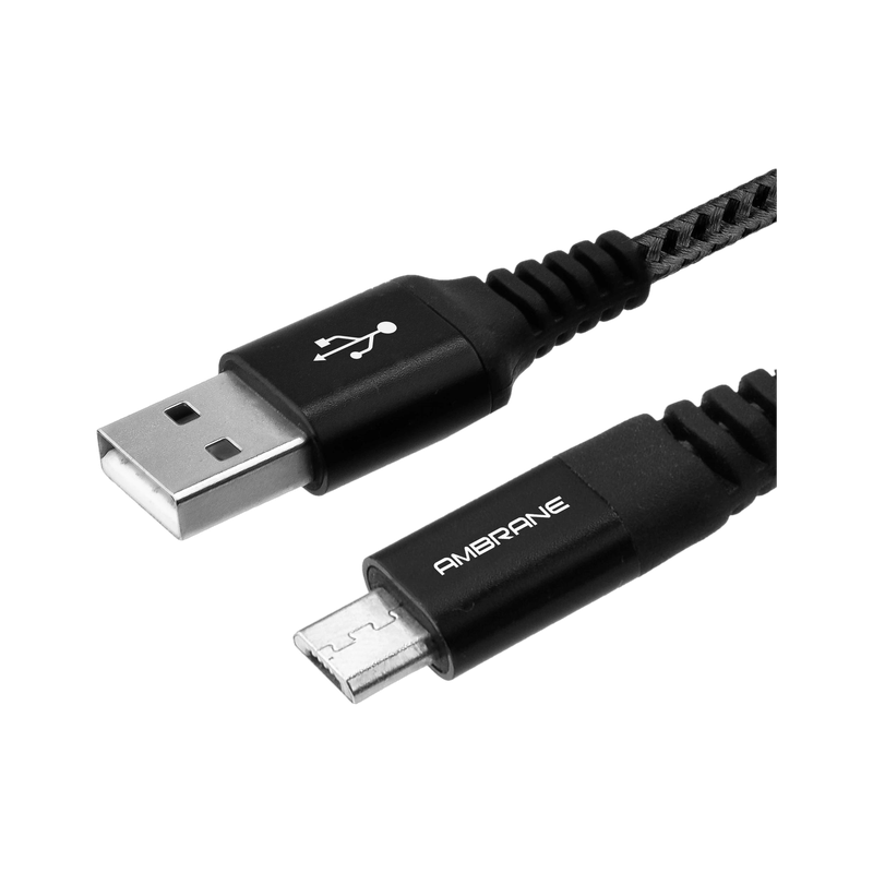 Ambrane Micro USB Cable 3 A 1 m RCM-10 Compatible with Mobile, Tablet, Wireless Earphones, Power Bank, Black, One Cable, USB Type A To Micro USB, 20 W