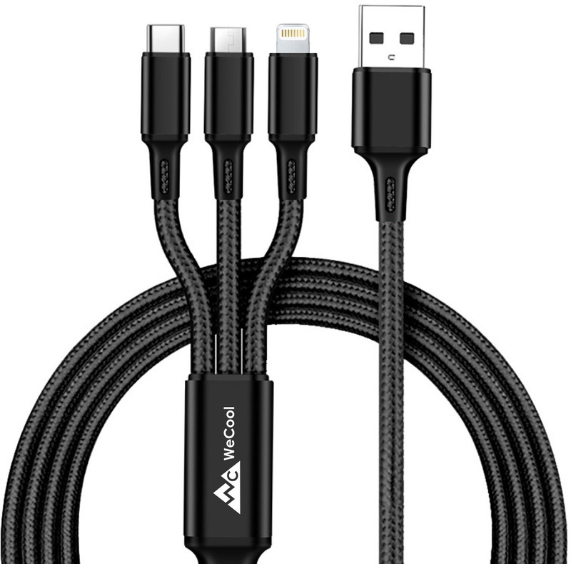 WeCool Micro USB Cable 3 A 1 m nylon braided Multifunction Fast Charging Cable for Android, iOS and Type C Devices, 3 in 1 Charging Cable, 3A, (3 Feet