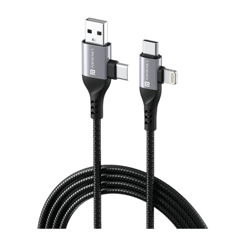 Portronics 4-in-1 Cable 3 A 1 m Konnect 4 IN 1 Multi Functional with Nylon Braided Fast for Android, iOS Devices (Compatible with Smartphones, Tablet,