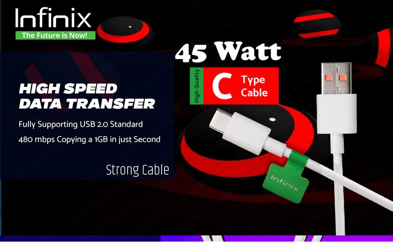Infinix USB Type C Cable 1m 45W Model C050-C - Image 3