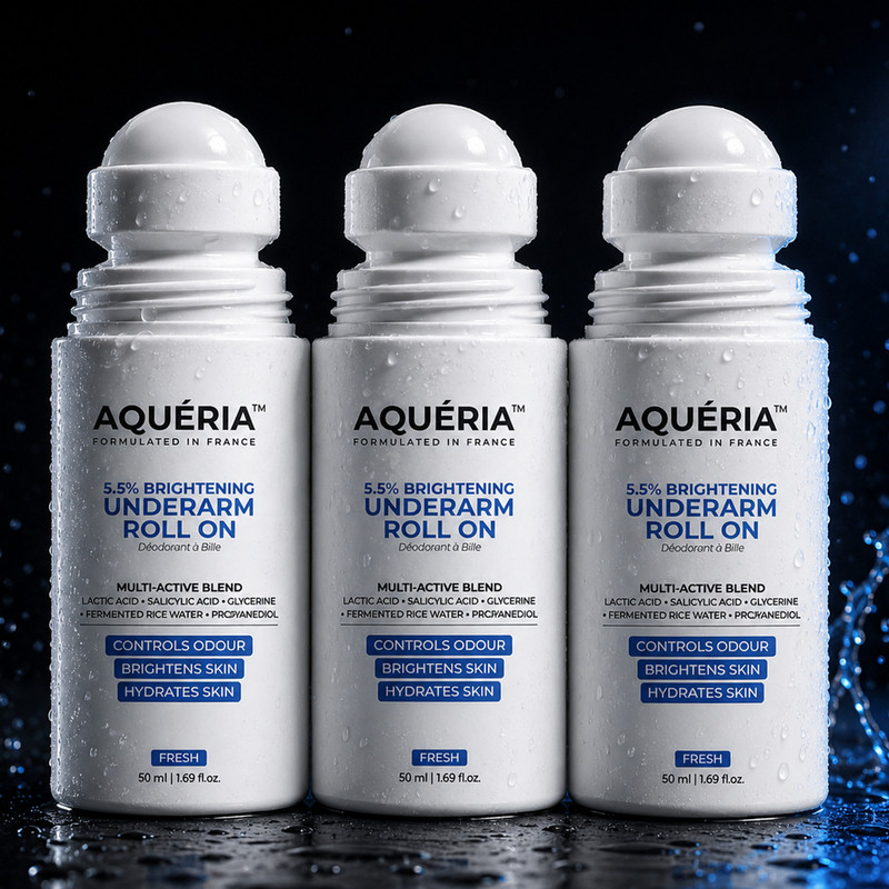 Aqueria 5.5% AHA BHA Brightening Underarm Roll On | Fresh Fragrance Deodorant Roll-on  -  For Men & Women (150 ml, Pack of 3)