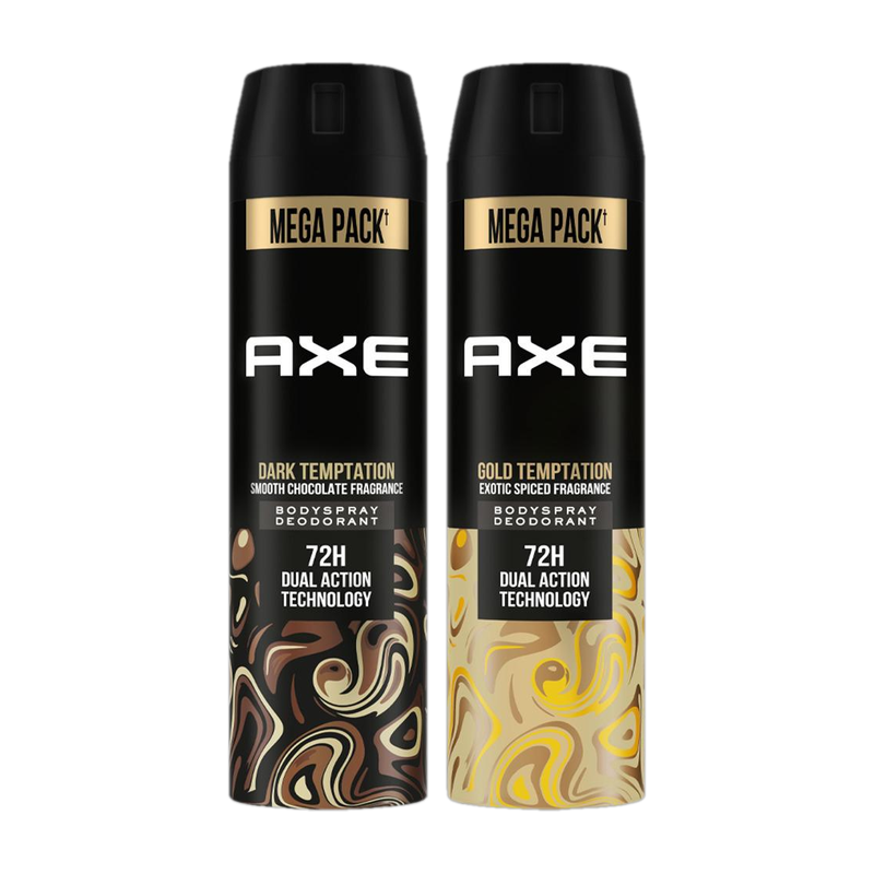 AXE Dark Temptation & Gold Temptation Long Lasting For Men (Pack of 2) Body Spray  -  For Men 430 ml, Pack of 2