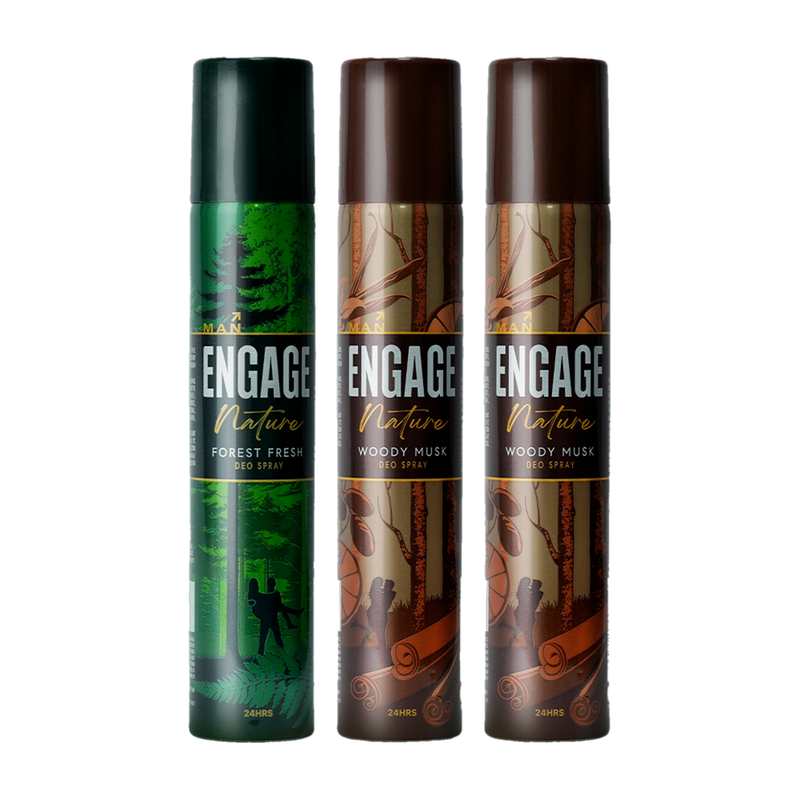 Engage Nature Deo: 2 Woody Musk &amp; 1 Forest Fresh (150ml X 3) Deodorant Spray - For Men