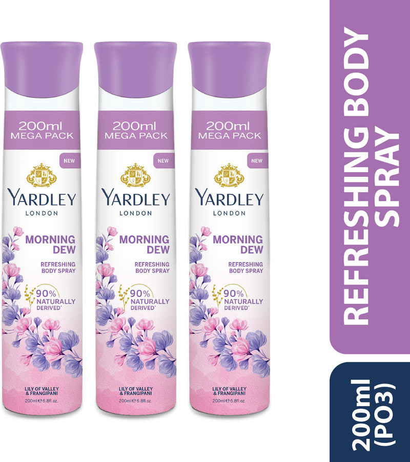 Yardley London Morning Dew Refreshing Body Spray 200ml Deodorant Spray  -  For Women (600 ml, Pack of 3)