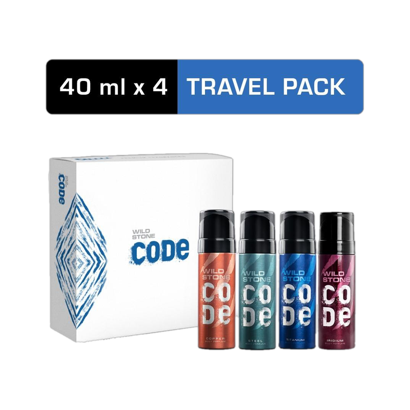 Wild Stone CODE Gift Pack (Iridium, Titanium, Steel & Copper) Perfume Body Spray  -  For Men 160 ml, Pack of 4