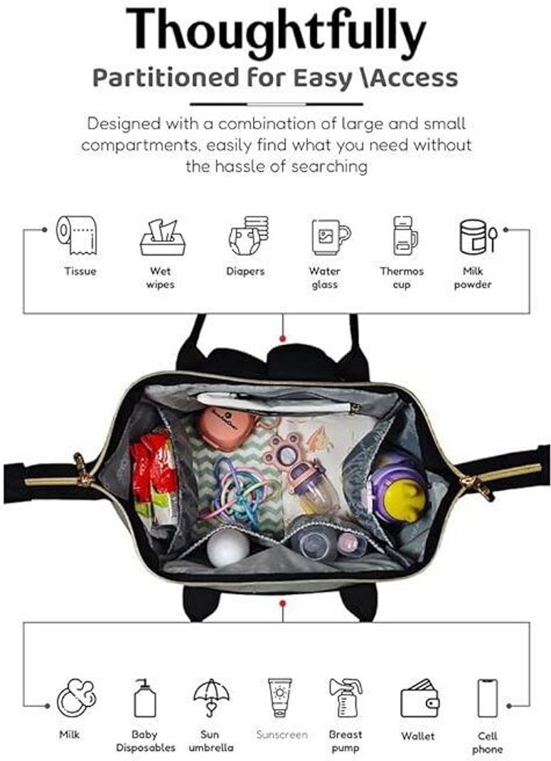 StarAndDaisy Premium Baby Diaper Bag Backpack (Grey & Black) - Image 4