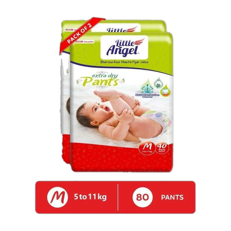 Little Angel Extra Dry (Combo) Pant Diapers - M 80 Pieces