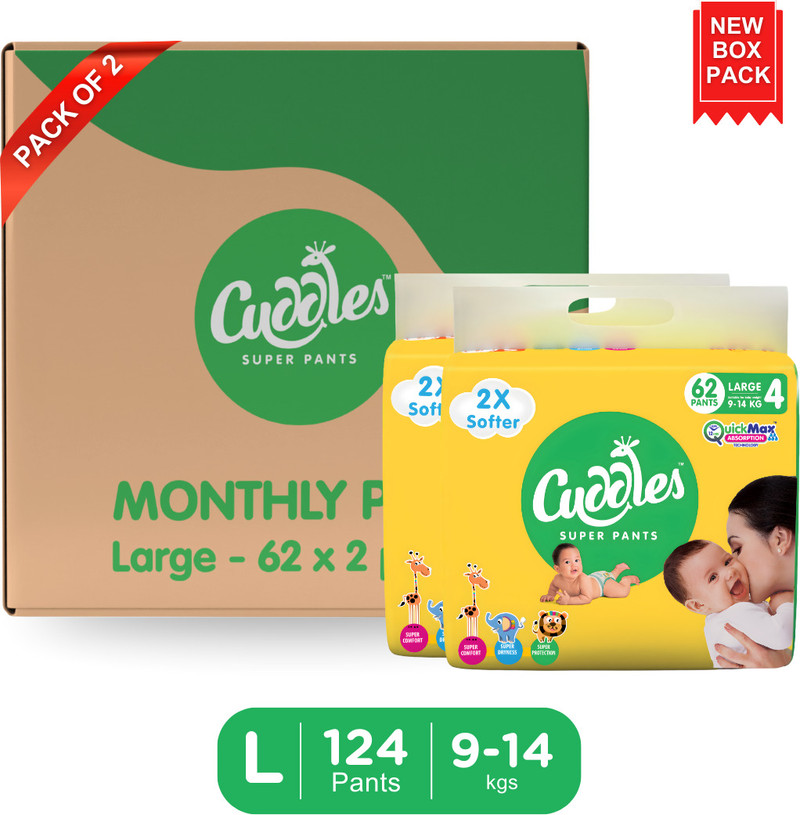 Cuddles - Super Pants 2X Softer Super Dry (Pack of 2) Pant Diapers - L 124 Pieces