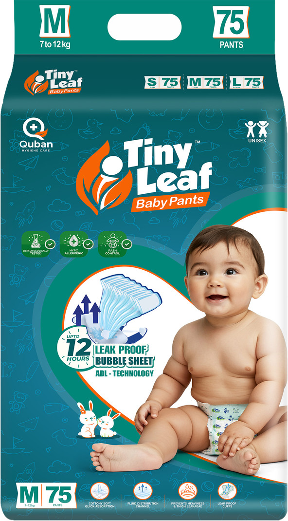 Tiny Leaf Baby Diaper Pants 12hrs Absorption with ADL |Medium 7-12kg, Pack 1 - M