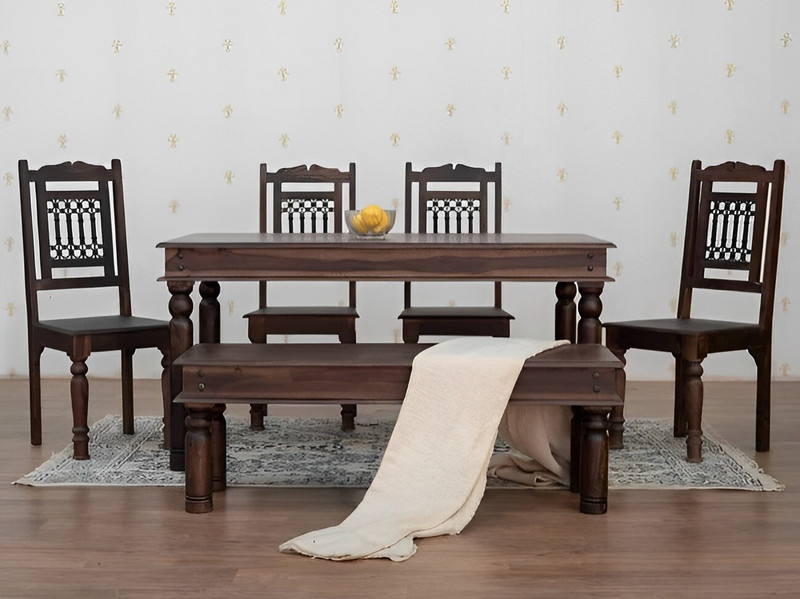 Shree Jeen Mata Enterprises Sheesham Wood 4 Seater Dining| Wooden Table Chair Set| Living Room Dining Set | Solid Wood 4 Seater Dining Set Finish Colo