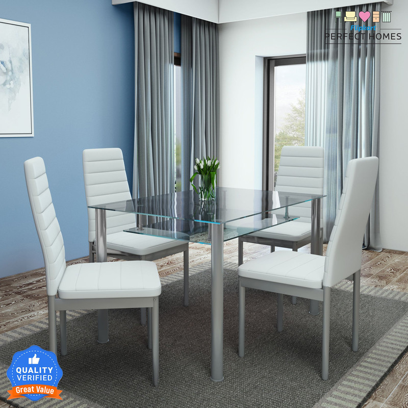 Flipkart Perfect Homes Kallos Metal 4 Seater Dining Set Finish Color -Ivory SIB, Knock Down
