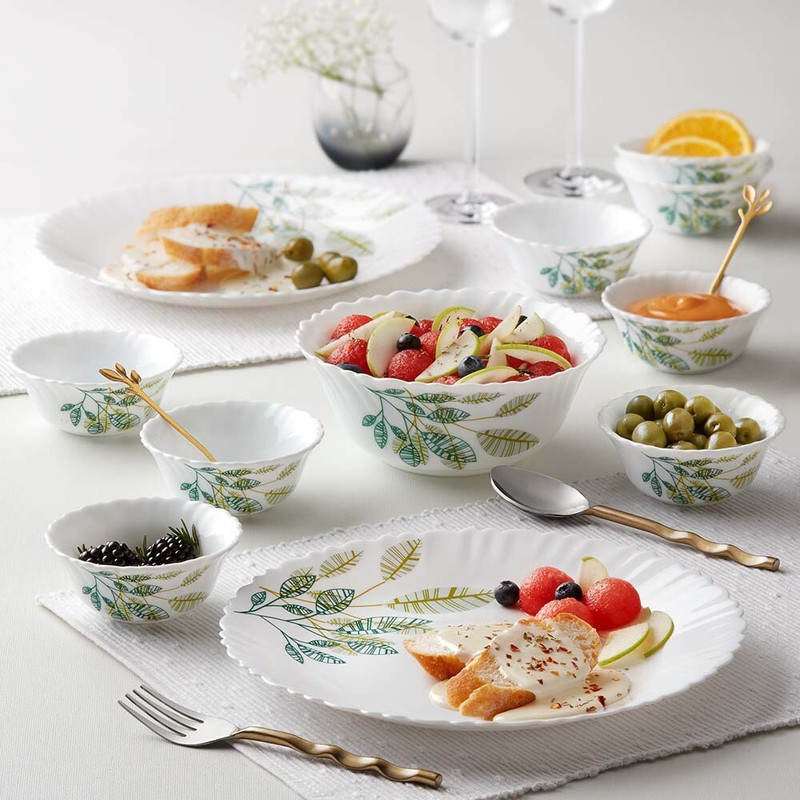 Larah by Borosil Pack of 17 Opalware Fauna Galaxy Series Crockery for Dining &amp; Gifting Dinner Set