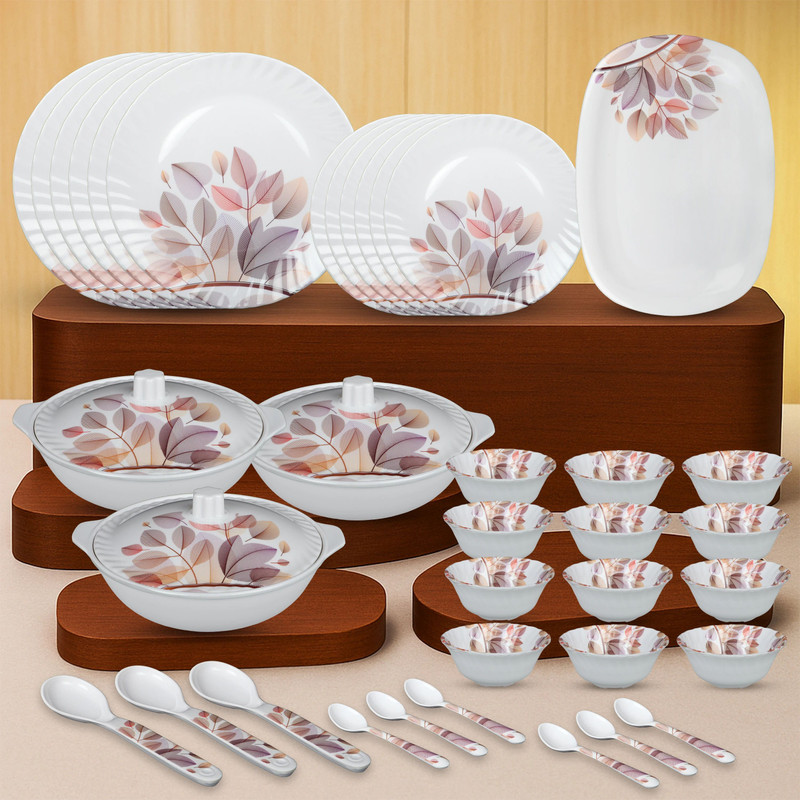 Sigri-wala Pack of 40 Melamin Dinner set Dinner Set (Beige, White)