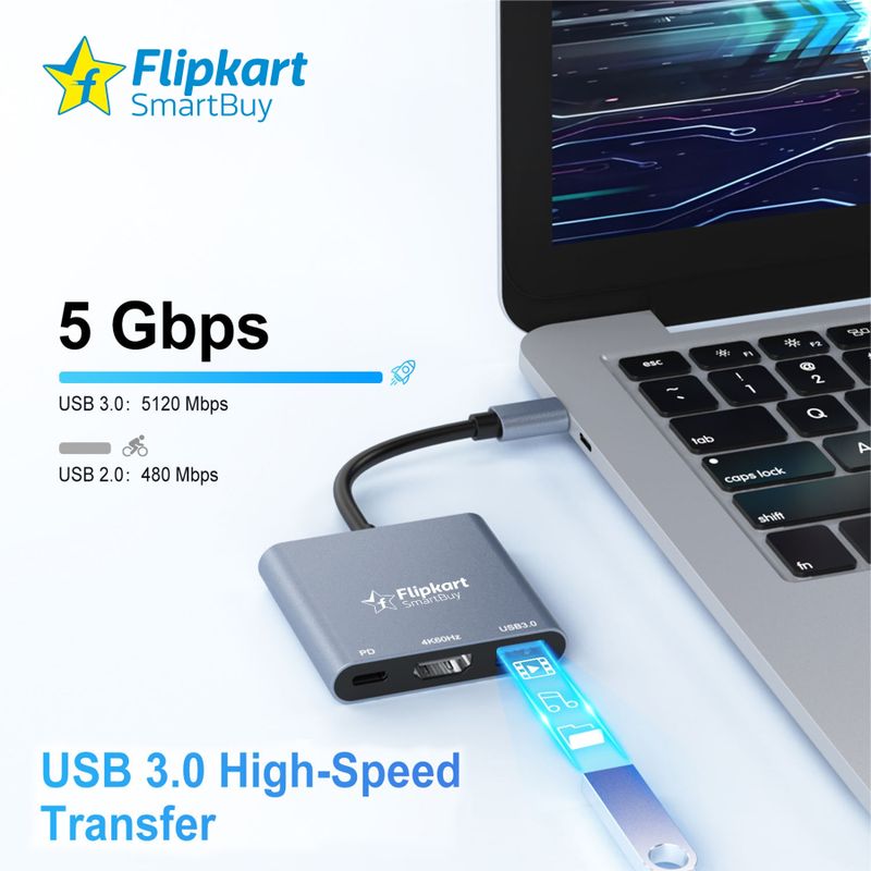 Flipkart SmartBuy 3-in-1 Type-C Hub HDMI 4K PD 100W USB 3.0 Aluminium - Image 5