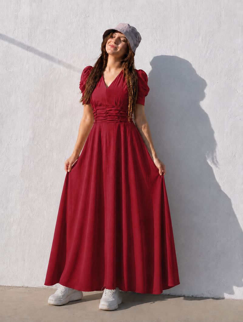 METRONAUT Women Fit and Flare Maroon Ankle Length Dress - Image 2