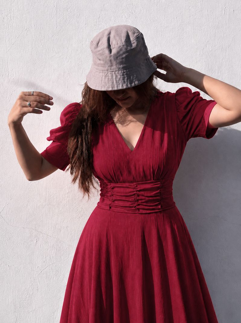 METRONAUT Women Fit and Flare Maroon Ankle Length Dress - Image 5