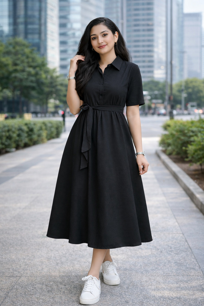 La Touch Premium Women Fit/Flare Black Midi