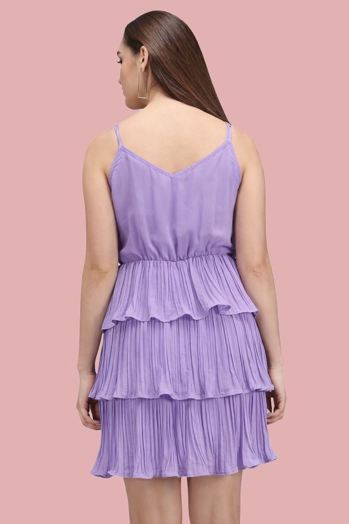 Women Layered Purple Above Knee/Mid Thigh Length Dress view 3