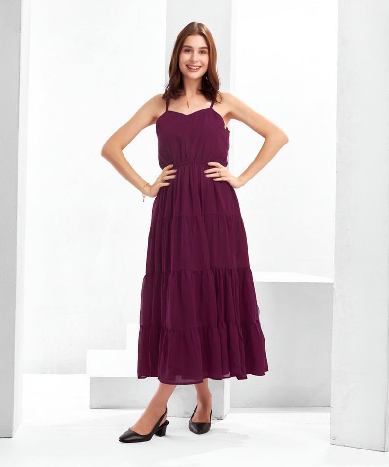 Selvia Women A-line Purple Midi Dress