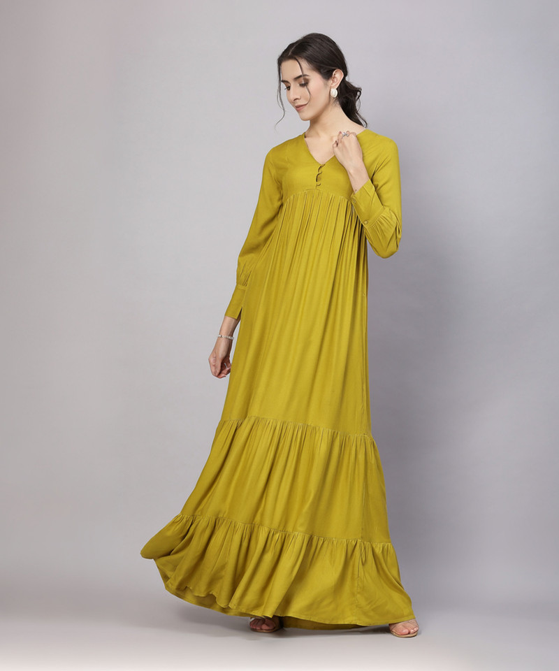AAYU Women Maxi Light Green Full Dress