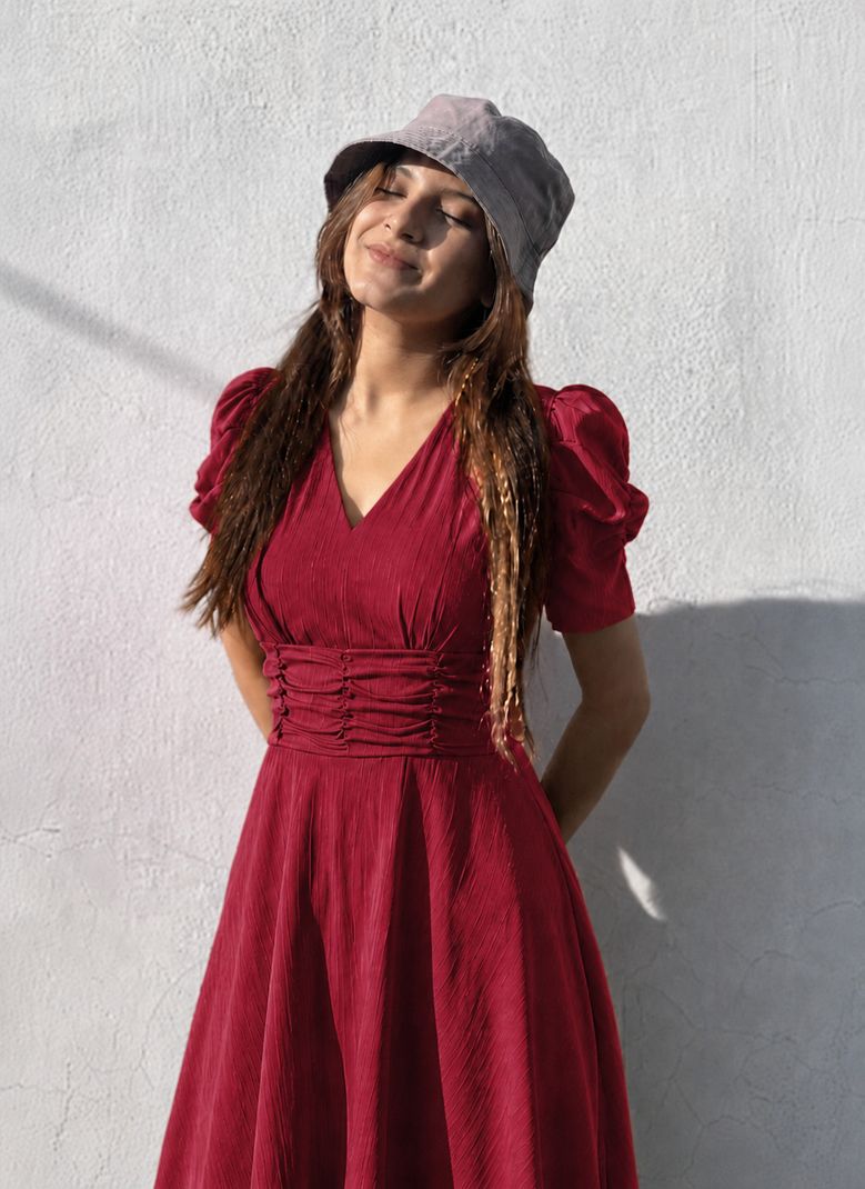 METRONAUT Women Fit and Flare Maroon Ankle Length Dress - Image 4