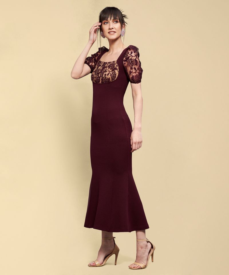Miss Chase Women Bodycon Maroon Midi Dress - Image 6