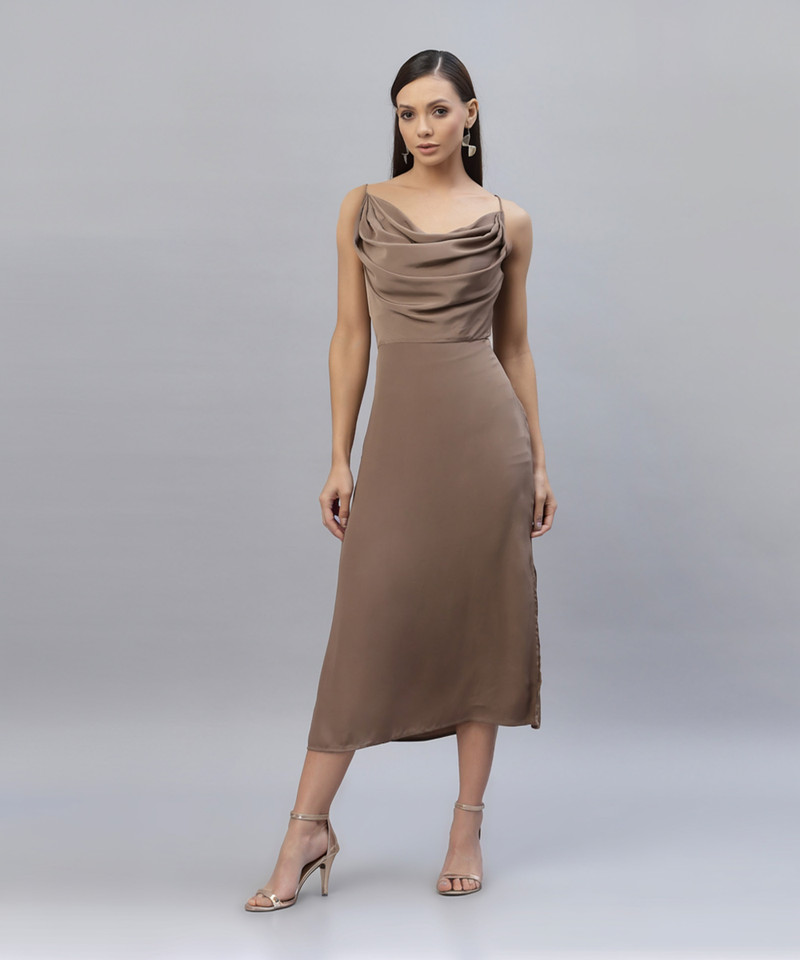 AAYU Women A-line Gold Below Knee Dress