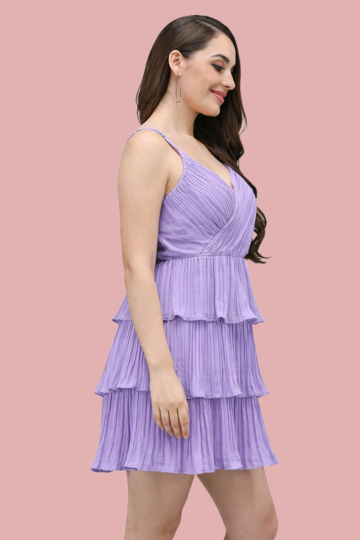 Women Layered Purple Above Knee/Mid Thigh Length Dress view 5