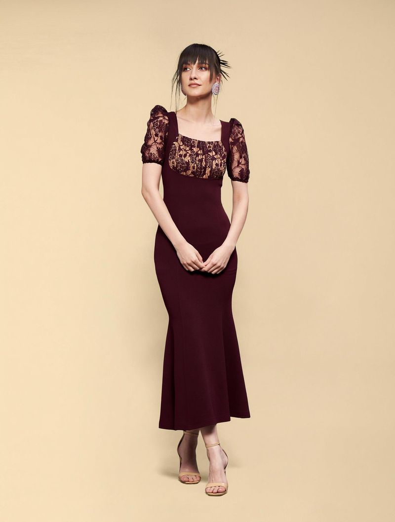 Miss Chase Women Bodycon Maroon Midi Dress - Image 2