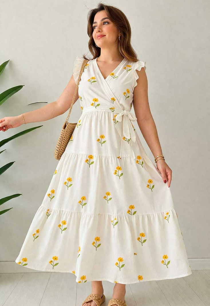 neetu collection Women A-line White, Yellow Maxi/Full Length Dress