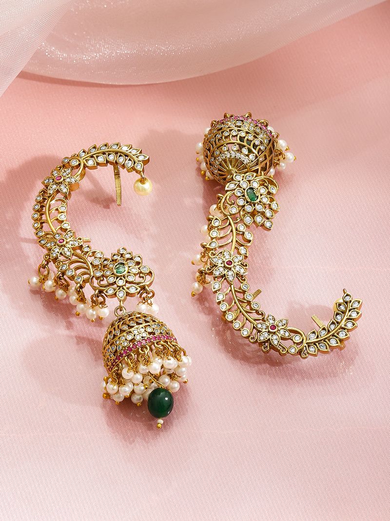 Rubans 22K Gold-Plated Ruby & Green Cubic Zirconia Ear Cuff - Image 4