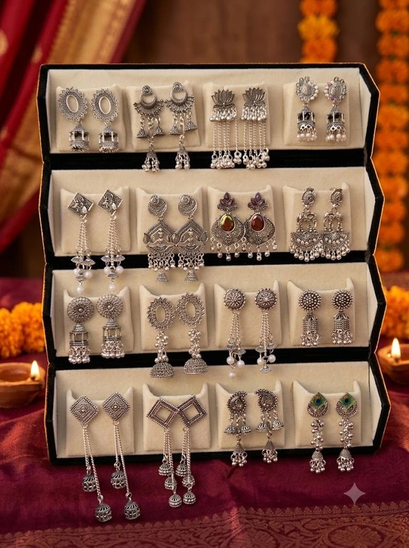 Treviyaa 16 Pair Oxidised Folding Jewellery Box with Love Note - Image 3