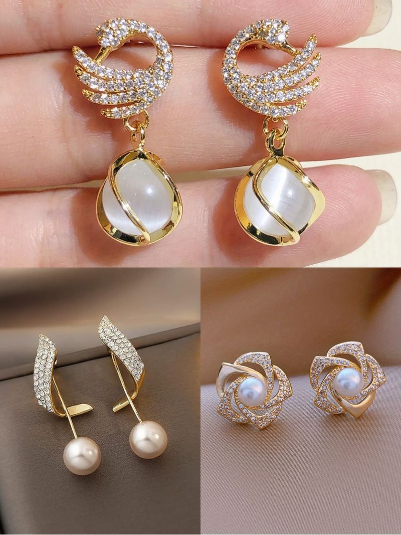 Kradhika Gold Plated Crystal Swan Earrings Combo Set - Image 2