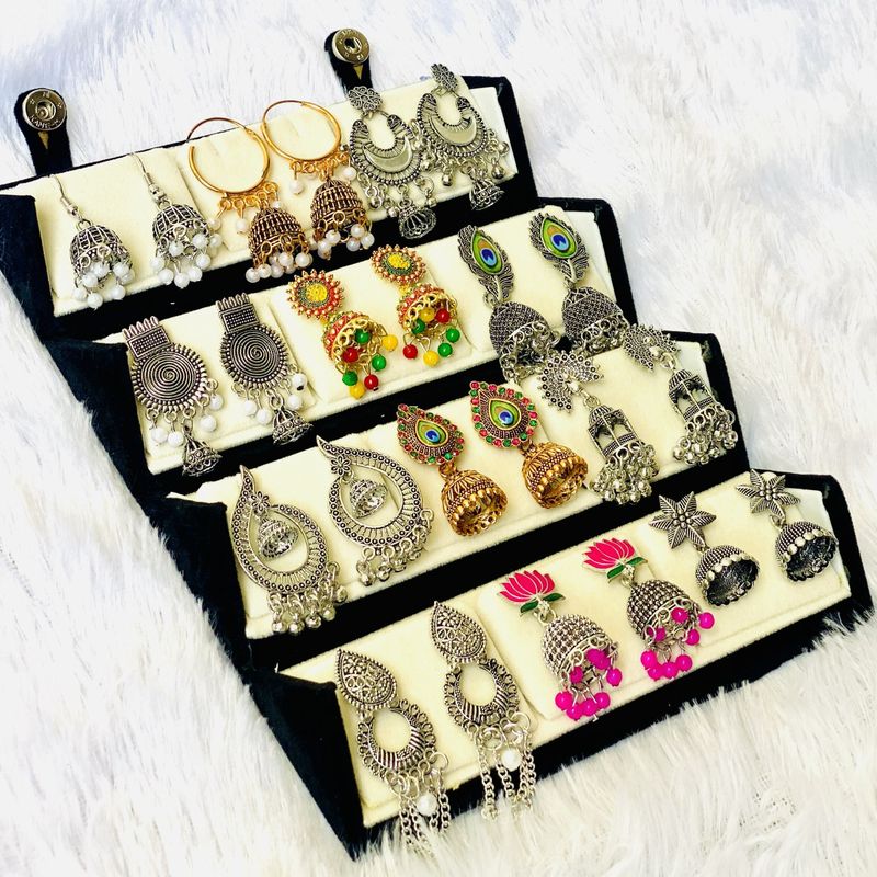 RATNAASYA 12 Pairs Jhumka Earrings with Folding Box - Image 5