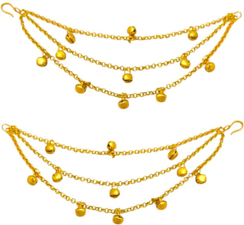 fabula Gold Heritage Kashmiri Drop Earrings with Hair Kaan Chain - Image 4