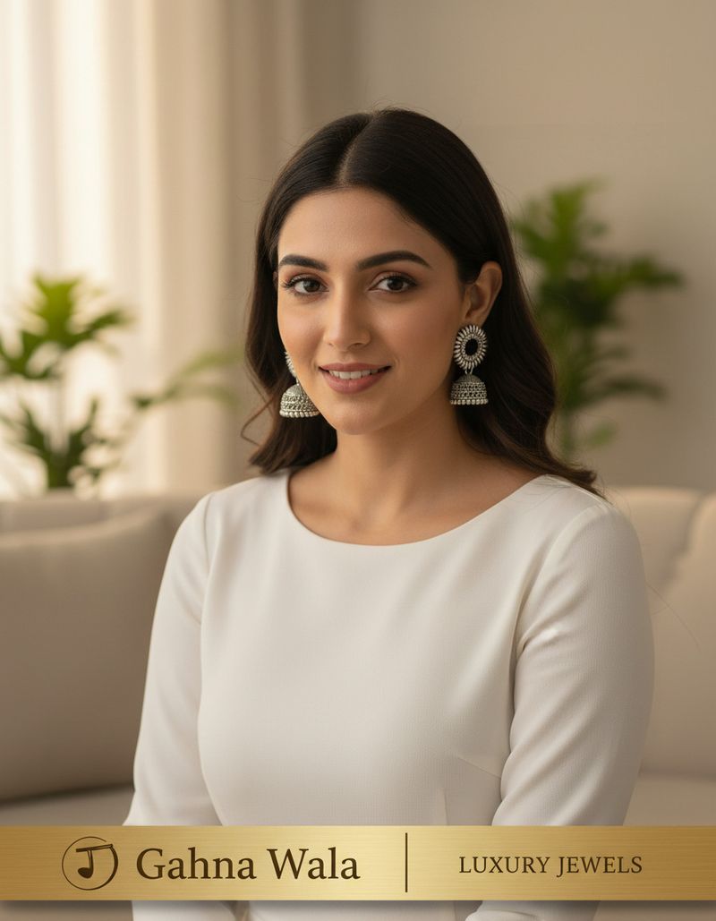 Gahna Wala G Oxidised Silver Jhumka Earrings Combo Set - Image 6