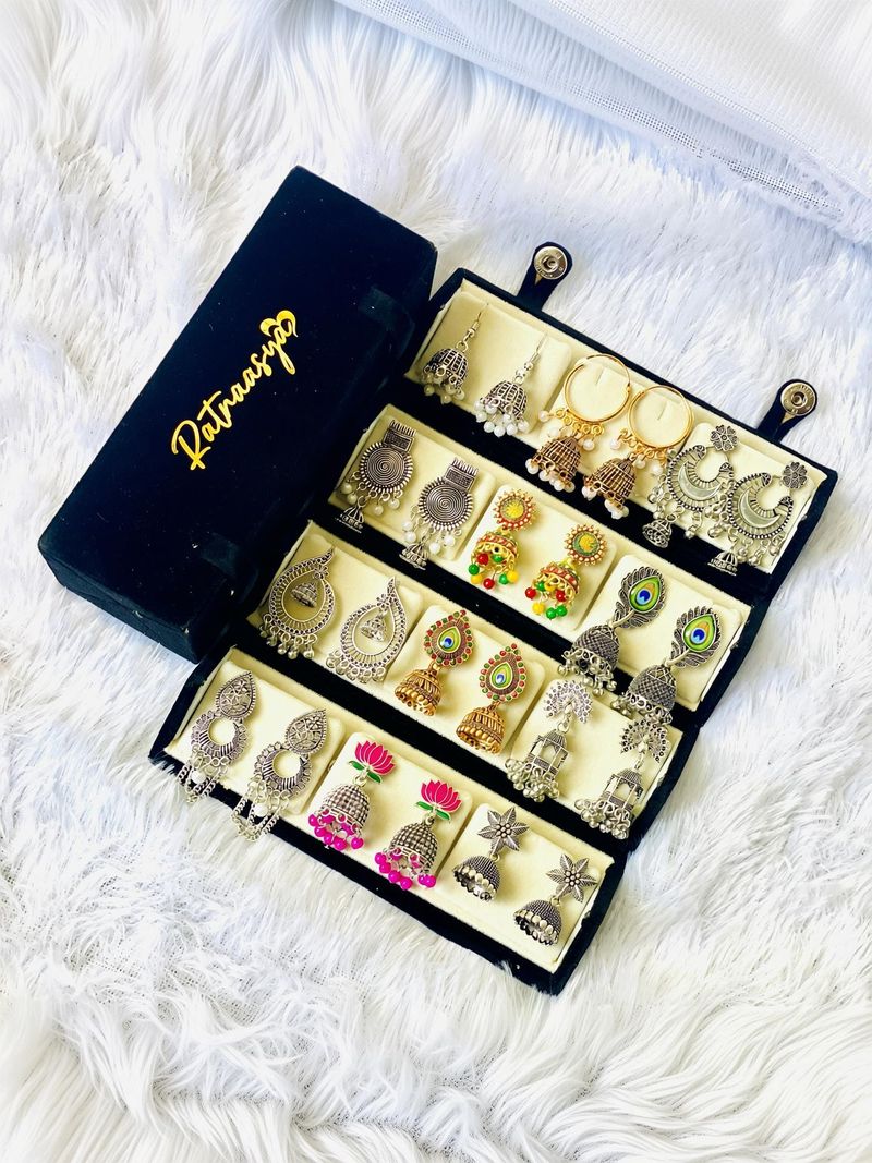RATNAASYA 12 Pairs Jhumka Earrings with Folding Box - Image 2
